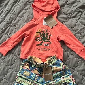 Patagonia Coral Hoodie and Patterned Shorts Set, 6-12M